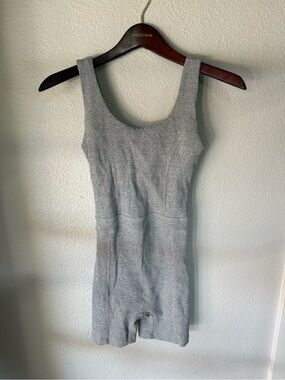 Year Of Ours Ribbed Scoop Neck Active Romper Bodysuit Grey Size Small